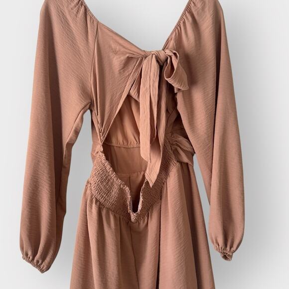 Square Neck Mini Dress for Women Puff Sleeve Tie Back Dress with Elastic Waist - Picture 8 of 10